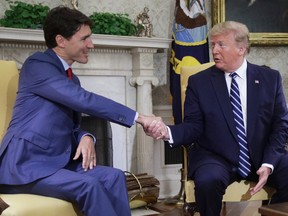 U.S. President Donald Trump meets with Canadian Prime Minister Justin Trudeau in the Oval Office of the White House June 20, 2019 in Washington, DC. The two leaders were expected to discuss the trade agreement between the U.S., Canada and Mexico.