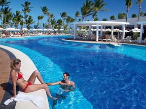 One of four beautiful swimming pools at the Riu Palace Bavaro, an all inclusive resort  in Punta Cana, Dominican Republic.