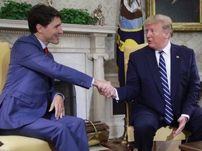 U.S. President Donald Trump meets with Canadian Prime Minister Justin Trudeau in the Oval Office of the White House June 20, 2019 in Washington, DC.  (Photo by Alex Wong/Getty Images)