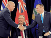 Alberta Premier Jason Kenney shakes hands with B.C. Premier John Horgan at the closing of the Western Premiers' conference in Edmonton, June 27, 2019.