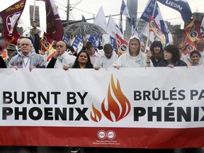 Hundreds of members of the Public Service Alliance of Canada (PSAC) marched from Allan Gardens to the office of Finance Minister Bill Morneau on Thursday May 3, 2018 in Toronto.