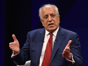 U.S. special representative for Afghan peace and reconciliation Zalmay Khalilzad speaks during a forum.