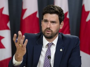 Parliamentary Secretary to the Minister of Environment and Climate Change Sean Fraser speaks during a news conference in Ottawa, Tuesday, July 9, 2019. Sean Fraser says it's premature for the Liberal government to say how a promised new clean fuel standard will affect gasoline prices, as consultations on how the policy will be implemented are still underway.