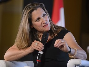 Minister of Foreign Affairs of Canada Chrystia Freeland speaks during a panel at the Ukraine Reform Conference in Toronto, on Wednesday, July 3, 2019.