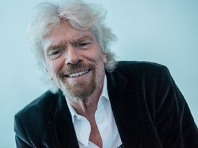 Billionaire Richard Branson, founder of Virgin Group Ltd., reacts during an interview in Hong Kong, China, on Wednesday, July 5, 2017. Virgin Galactic will conduct powered flights with new SpaceShipTwo craft roughly every three weeks after restart, Branson said in the interview.