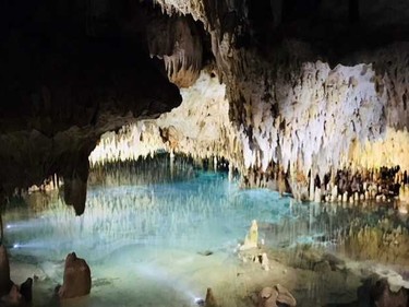 The Crystal Caves have a natural pond.