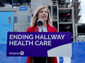 Health Minister Christine Elliott says the Progressive Conservative government is working to end hospital overcrowding "as quickly as possible."