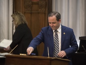 Doug Downey is sworn into his new role as Ontario's Attorney General at Queen's Park in Toronto on Thursday, June 20, 2019. Downey is taking his fight for more money for refugee legal aid to Prime Minister Justin Trudeau.