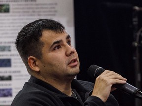 Paul Tuccaro gives testimony during the National Inquiry into Missing and Murdered Indigenous Women and Girls, in Edmonton Alta, on November 7, 2017. Tuccaro's sister Amber Tuccaro went missing in 2010. Deputy Commissioner Curtis Zablocki, commanding officer of the Alberta RCMP, to issue public apology to the family of Amber Tuccaro for how the investigation into the Indigenous woman's homicide was handled.