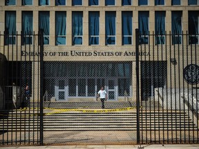 In this file photo taken on October 3, 2017, the US embassy is viewed in Havana. - A noise heard by US diplomats in Cuba who suffered mysterious brain injuries came not from technological weapons but local crickets, a new study suggests on January 7, 2019.