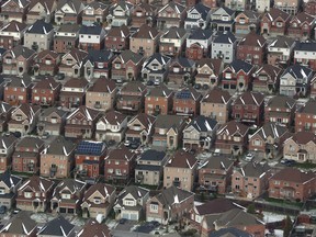 An aerial view of houses in Oshawa, Ont.