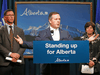 Alberta Premier Jason Kenney is joined by Justice Minister Doug Schweitzer and Energy Minister Sonya Savage to announce the launch of a public inquiry into the foreign funding of anti-Alberta energy campaigns, in Calgary on July 4, 2019.