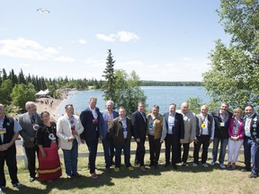 Canada's Premiers and Indigenous Leaders pose for a group picture in Big River, First Nation, SK, Tuesday, July, 9, 2019.