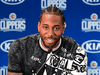 Kawhi Leonard speaks during a press conference introducing Leonard and Paul George as new players on the Los Angeles Clippers in Los Angeles on July 24, 2019.