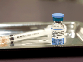 A vial of the measles, mumps, and rubella (MMR) vaccine.