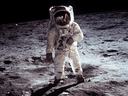 Apollo 11 U.S. astronaut Buzz Aldrin standing on the Moon, July 20, 1969.