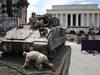Members of the U.S. Army finish parking an M1 Abrams tank in front of the Lincoln Memorial  ahead of the Fourth of July “Salute to America” celebration on July 3, 2019 in Washington, D.C.