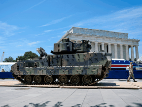 A Bradley Fighting Vehicle in front of the Lincoln Memorial ahead of President Donald Trump's "Salute to America" Fourth of July event in Washington, D.C., July 3, 2019.