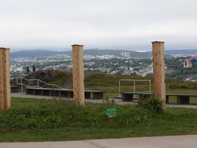 Posts are seen where a fence was removed by Parks Canada on Signal Hill in St. John's on Thursday, July 18, 2019.