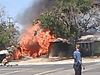 A fire burns following an earthquake in Ridgecrest , California, July 4, 2019 in a still image taken from social media video.