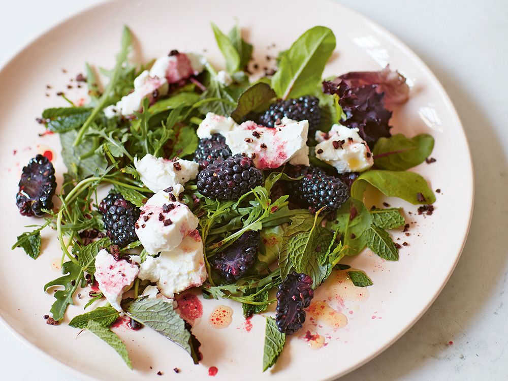 Cook this: Soft cheese salad with blackberries, mint and nibs from ...