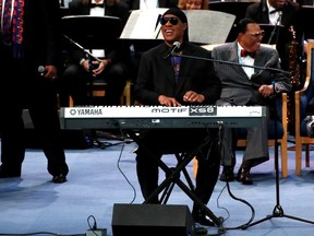 Stevie Wonder performs at the funeral service for the late singer Aretha Franklin at the Greater Grace Temple in Detroit, Michigan, U.S., August 31, 2018.