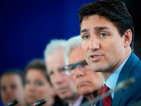 Justin Trudeau speaks during the Canada-EU Summit on Thursday. The Prime Minister talked up the benefits of the Canada-EU deal this week in Montreal, where he met with European Council President Donald Tusk and Cecilia Malmstrom, the EU trade commissioner.