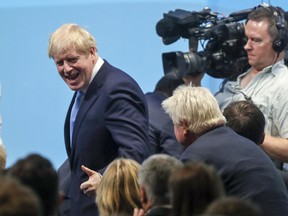 Boris Johnson, leader of the Conservative Party, reacts to the announcement of his victory at the Conservative Party leadership contest in London, U.K., on Tuesday, July 23, 2019.
