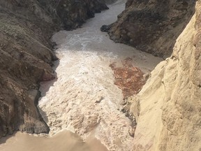 A rock slide on the Fraser River near Big Bar, B.C., has created a five-metre waterfall that is blocking the passage of salmon. THE CANADIAN PRESS/HO-Incident Command Post MANDATORY CREDIT