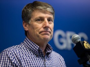 New South Wales police chief inspector Stephen Fowler pauses while speaking at a Royal Canadian Mounted Police news conference, in Surrey, B.C., on Monday July 22, 2019. Fowler's son Lucas, a 23-year-old Australian who, along with his girlfriend Chynna Deese, 24, of Charlotte, N.C., were found dead in Northern British Columbia last week.