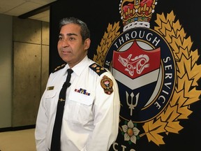 Victoria Police Chief Const. Del Manak is seen in Victoria on Wednesday, July 31, 2019. The Victoria Police Department is rethinking its priorities after Victoria and Esquimalt councils couldn't be convinced to increase the police budget. Chief Const. Del Manak says cost and staff pressures are forcing the department to transform its service delivery model to deploy resources to meet the statutory duties of protecting life and property and enforcing the law in Victoria and Esquimalt.