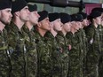 A contingent of Canadian Armed Forces members participating in the Nijmegen Marches Departure Parade at the Canadian War Museum.