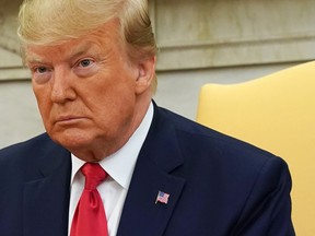 WASHINGTON, DC - JULY 09:  U.S. President Donald Trump speaks during a meeting with Qatari Emir Sheikh Tamim bin Hamad Al Thani in the Oval Office at the White House July 9, 2019 in Washington, DC.