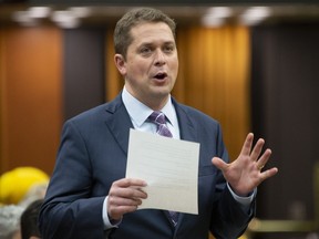 Leader of the Opposition Andrew Scheer rises during Question Period in the House of Commons, in Ottawa, Wednesday, May 29, 2019.