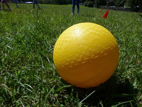 Yellow dodgeball in field