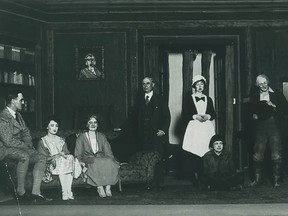 The cast of The Romantic Age (1922), the first Alumnae production to include male actors. L-R: Jim Craig, Margaret Boyle, Peg Tytler, Munro Grier, Christina Cooper, Marion Square, Ivor Lewis.