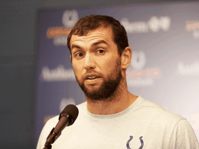 Indianapolis Colts quarterback Andrew Luck announces his retirement during a press conference on Aug. 24, 2019.