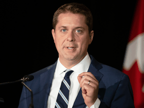 Federal Conservative Leader Andrew Scheer speaks to reporters during a news conference in Toronto, on Aug. 29, 2019.