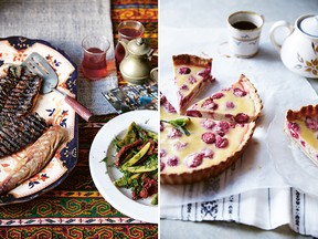 Citrus cured mackerel with gherkins, left, and raspberry buttermilk tart