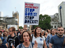 Anti-Brexit protesters take part in a protest march from Britain's Houses of Parliament to Downing Street in London on Aug. 28, 2019.