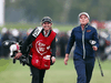 Brooke Henderson, right, with her sister and caddie Brittany, walks up the 18th fairway during the final round of the CP Womens Open at the Wascana Country Club in Regina, Aug. 26, 2018.