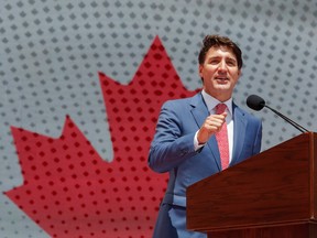 Prime Minister Justin Trudeau speaks during Canada Day on Parliament Hill in Ottawa, Ontario, Canada, July 1, 2019.