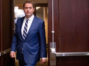 Federal Conservative Leader Andrew Scheer arrives for a news conference in Toronto, on Thursday, August 29, 2019.