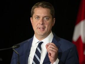 Federal Conservative Leader Andrew Scheer addresses journalists during a news conference in Toronto, on Thursday, August 29, 2019.