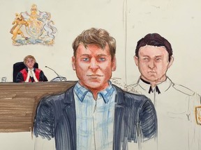 A Vancouver Island man charged with murder in the deaths of his two young daughters says a suicide note police found at the scene was a month old. Andrew Berry, centre, appears in B.C. Supreme Court in Vancouver on Tuesday, April 16, 2019. Berry has pleaded not guilty to two counts of second-degree murder and is on the witness stand in his own defence.