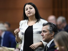 Minister for Women and Gender Equality and Minister of International Development Maryam Monsef rises during Question Period in Ottawa on Friday, April 5, 2019. The Liberal government is committing up to $1.5 million to help colleges and universities get better at dealing with sexual violence on campus.