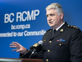 Assistant Commissioner Kevin Hackett, Criminal Operations Officer, Federal Investigative Services and Organized Crime delivers a statement during a press conference at RCMP 'E' Division headquarters in Surrey, B.C. on Wednesday August 7, 2019. A massive manhunt is over after two bodies believed to be British Columbia murder suspects were found in dense brush in northern Manitoba.