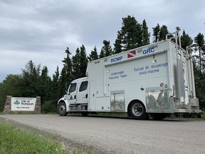 Manitoba RCMP's Underwater Recovery Team (URT) is seen in this police image published to social media on August 3, 2019. Divers will begin to search a section of the Nelson River which is northeast of Gillam, Man, Sunday, August 4.