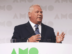Ontario Premier Doug Ford talks to the Association of Municipalities Ontario in Ottawa, Aug. 19, 2019.