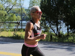 Marathon runner Jacqueline Gareau takes a run on a sunny day.